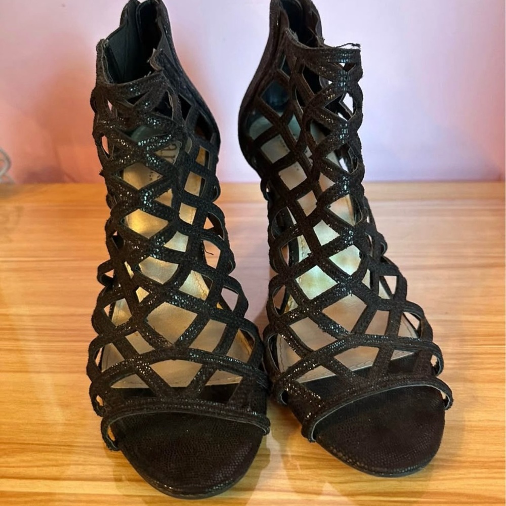 A.n.A Black Lattice Booties 3.5 inch heels size 9